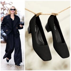 Vivaia- Square Toe Chunky Heel Knit Shoes (Melody)